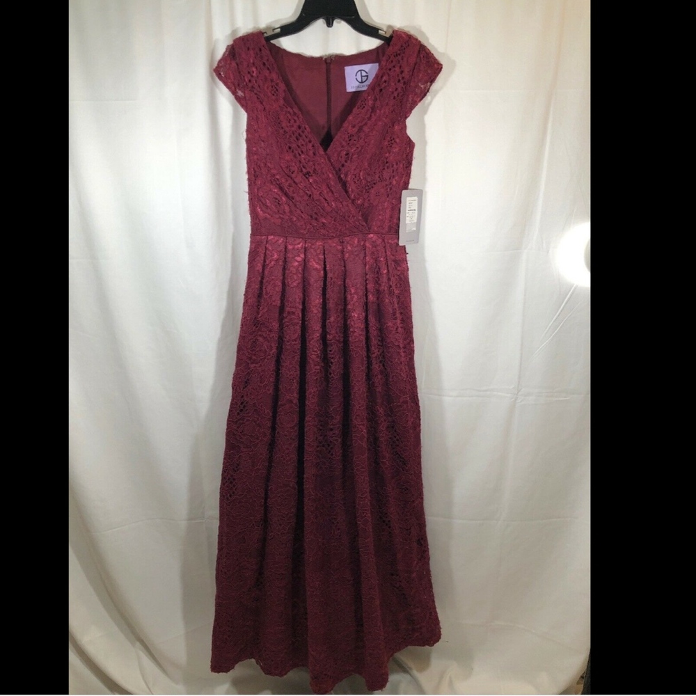 Euc Js Collections Embroidered Lace Ballgown Wine - image 2